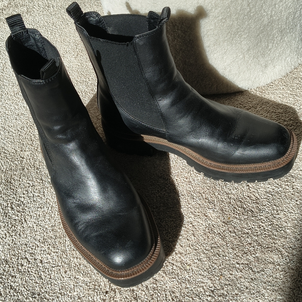 Sam Edelman Laguna Waterproof Chelsea Platform Boots Black Leather 9 Wide